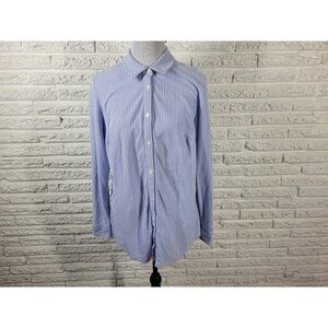 Charter Club Women Top 1X Plus Long Sleeve Button Up Blue Stripe STR204E